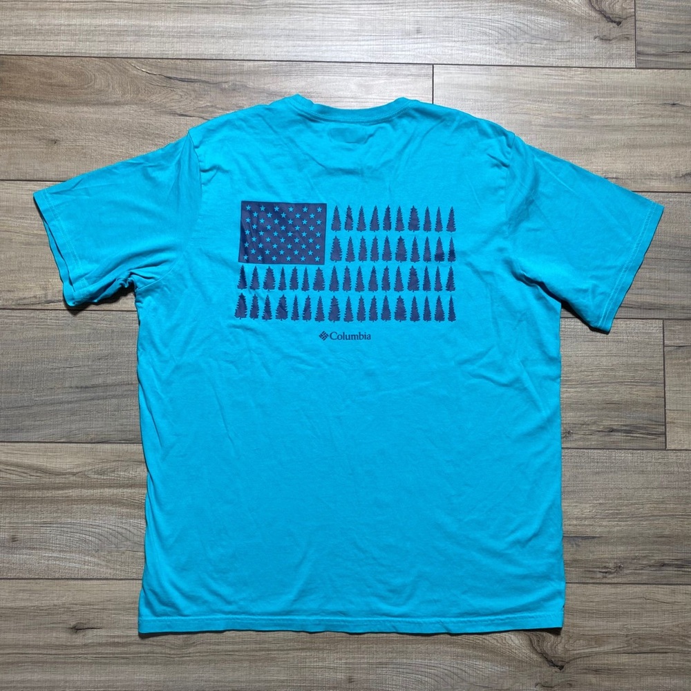 Columbia Mens Rockaway River Country Treestriped Flag Graphic Size L‎ Green